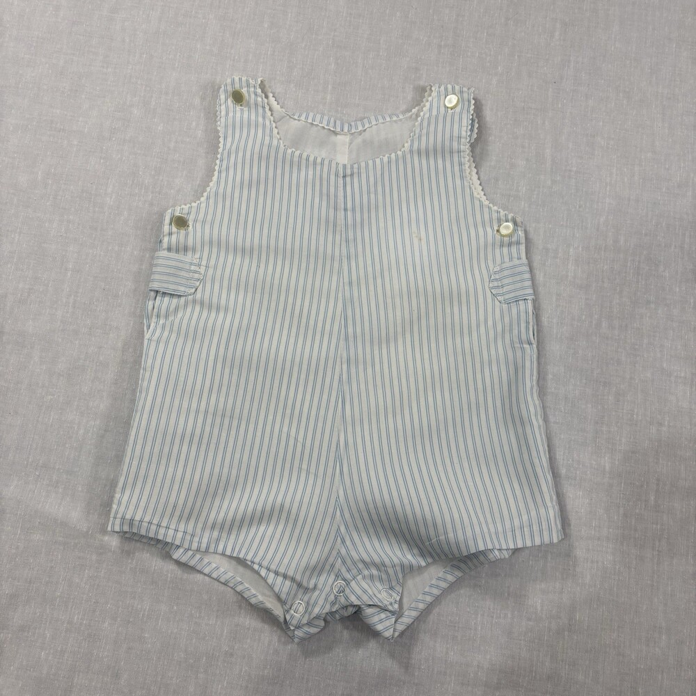 VINTAGE LITTLE ONE SIZE 3 MONTH LIGHT BLUE STRIPE TUCKER TAB JON JON